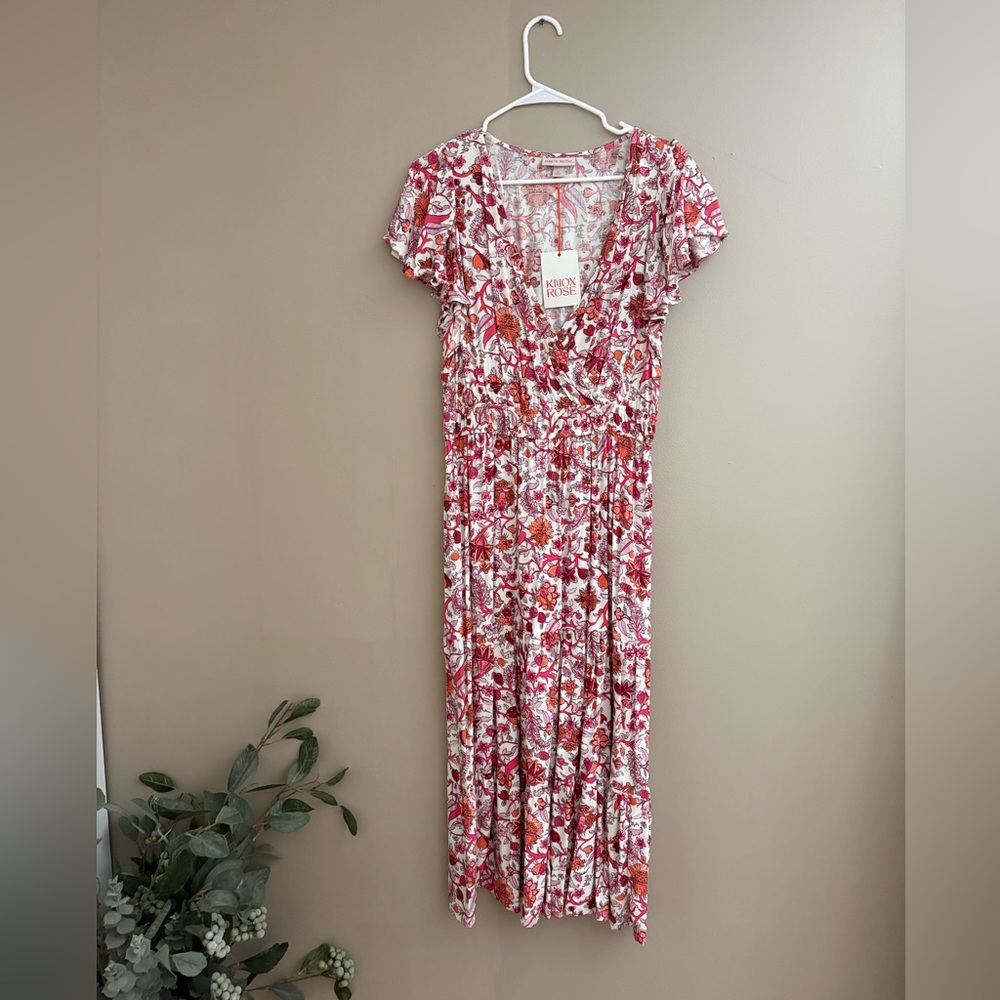 Knox Rose Pink and White Boho Maxi Dress Medium